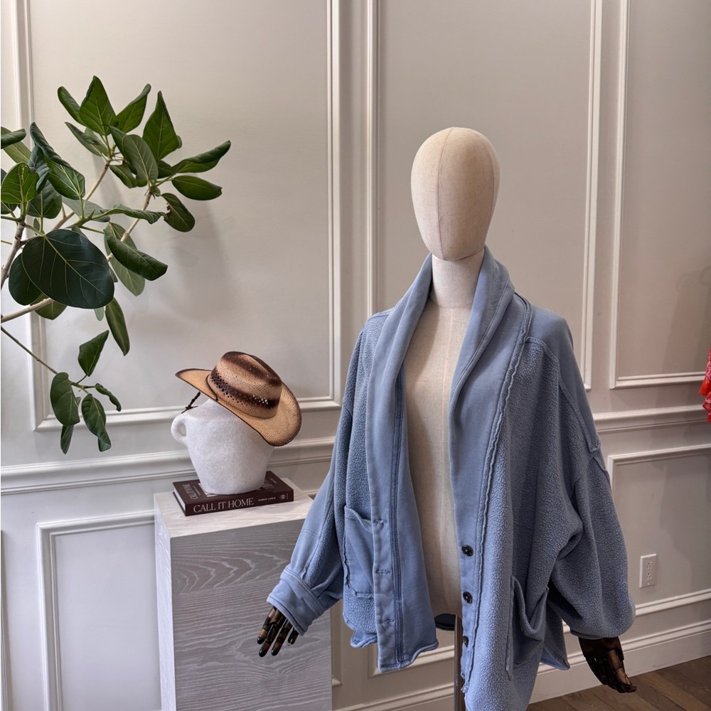 Free People Blue Teddy Jacket Oversized Cozy Style